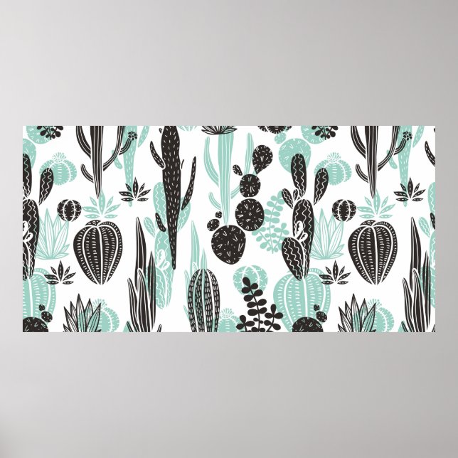 Beautiful hand drawn cacti doodle seamless pattern poster (Front)