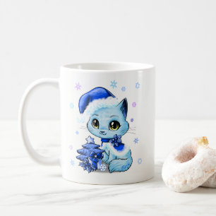 Beautiful Hand Drawn Christmas Cat Mug by Mei Yu
