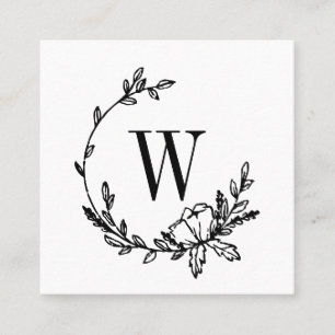 Beautiful Hand Drawn Flower Wreath Monogram Square Business Card
