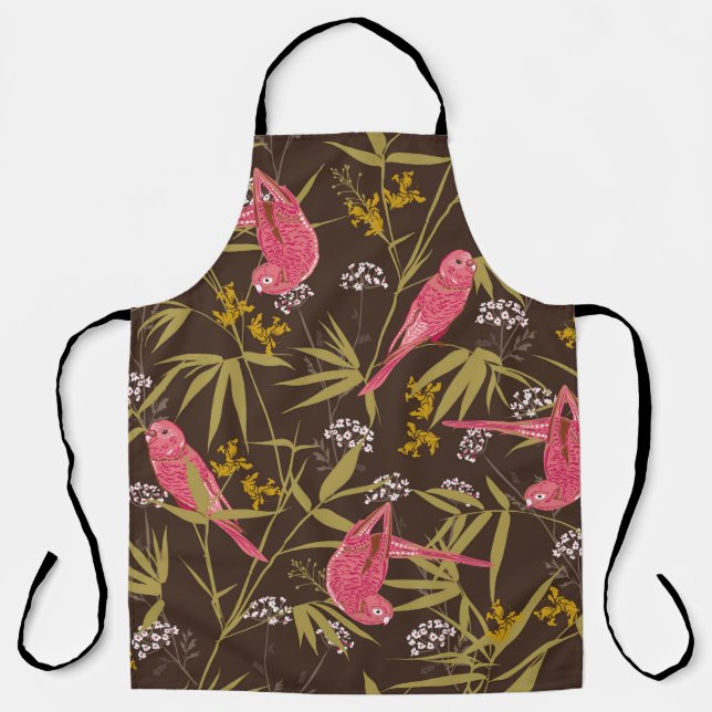 Beautiful Hand drawn parrot birds in Bamboo forest Apron (Front)