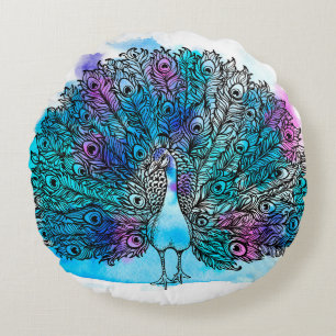 Beautiful Hand drawn Peacock bird consist many det Round Cushion