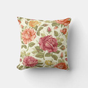 Beautiful Hand Drawn Red and Peach Roses Cushion