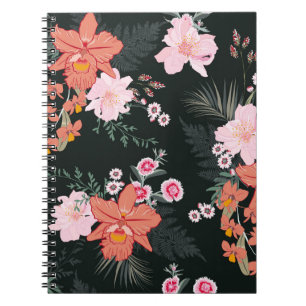 Beautiful hand drawn tropical forest floral, seam notebook