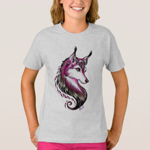 Beautiful Hand Drawn Wolf Art Girl’s T-shirt