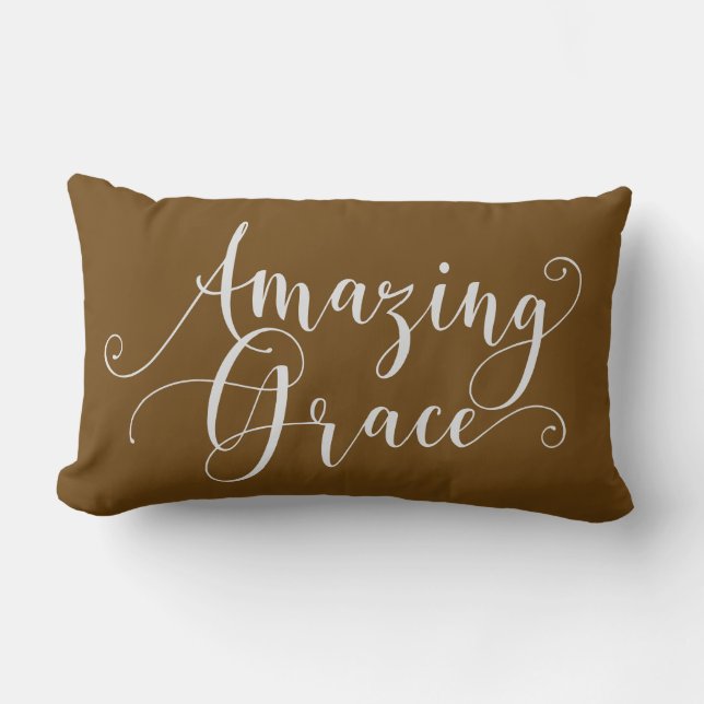 Beautiful, hand-lettered Amazing Grace script Lumbar Cushion (Front)