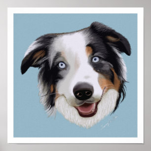 Beautiful Hand Painted Australian Shepherd Poster