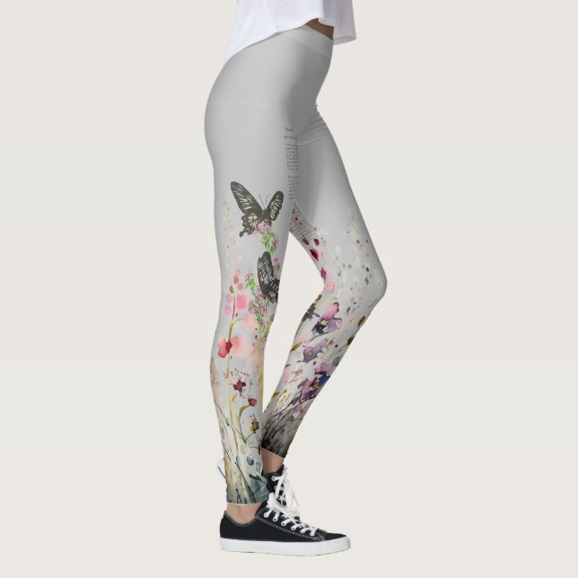 Beautiful Hand-Painted Ceylon Rose Butterflies Leggings (Right)