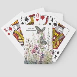 Beautiful Hand Painted Ceylon Rose Butterfly Playing Cards