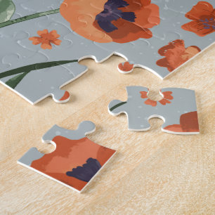 Beautiful Hand Painted Orange Poppy Flower Pattern Jigsaw Puzzle