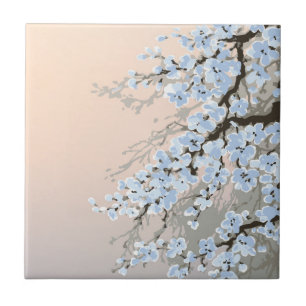 beautiful,hand painted,pale blue,cherry blossom tr tile