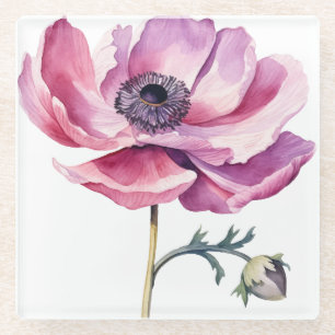 Beautiful hand painted Pink Peony Glass Coaster