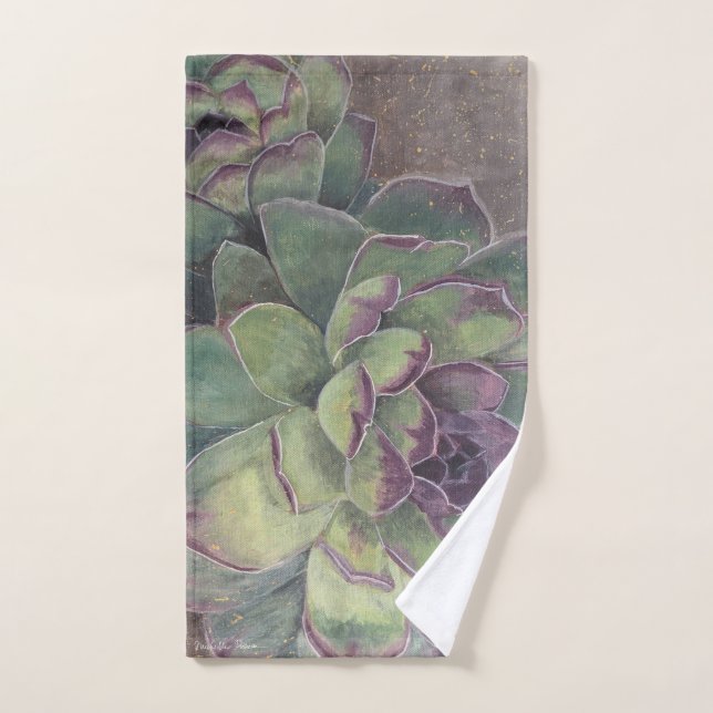 Beautiful Hand-Painted Succulent Botanical Art Hand Towel (Hand Towel)