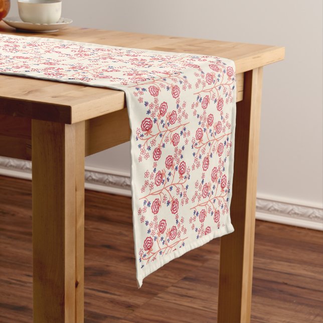 Beautiful Hand Painted Trees and Flowers Short Table Runner (In Situ)