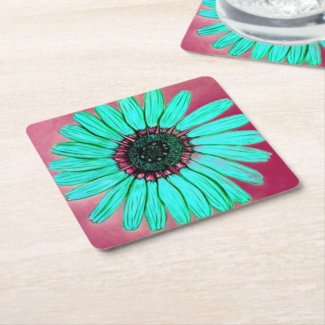 Beautiful hand sketched Flower beverage coaster (Angled)