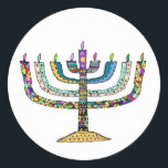 Beautiful Hanukkah Menorah Favour/Envelope Sticker<br><div class="desc">Wonderful colours in this beautiful Hanukkah Menorah sticker measuring 1.5 inches/20 per sheet! Great for party favours,  seals for envelopes & more!</div>