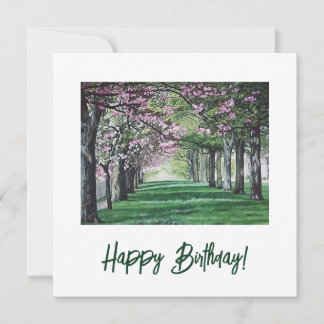 Beautiful Happy Birthday pink blossom fine art Holiday Card