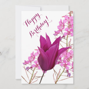 Beautiful happy birthday pretty pink tulip floral  invitation