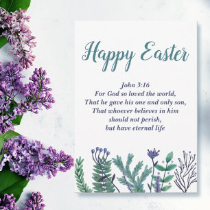 Beautiful Happy Easter John 3:16 Religious Floral Holiday Card