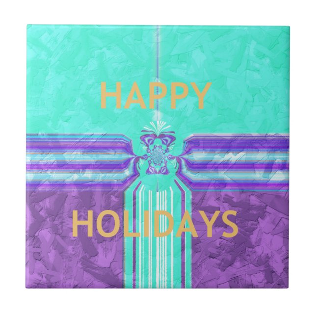 Beautiful Happy Holidays Blue Cyan  vector design Tile (Front)