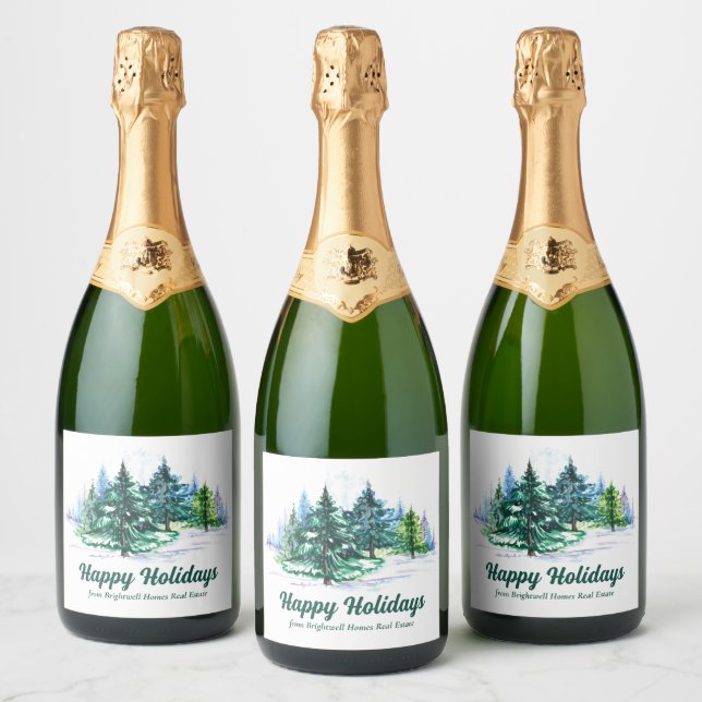Beautiful Happy Holidays Custom Christmas Party Sparkling Wine Label (Bottles)