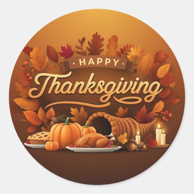 Beautiful Happy Thanksgiving  Classic Round Sticker (Front)