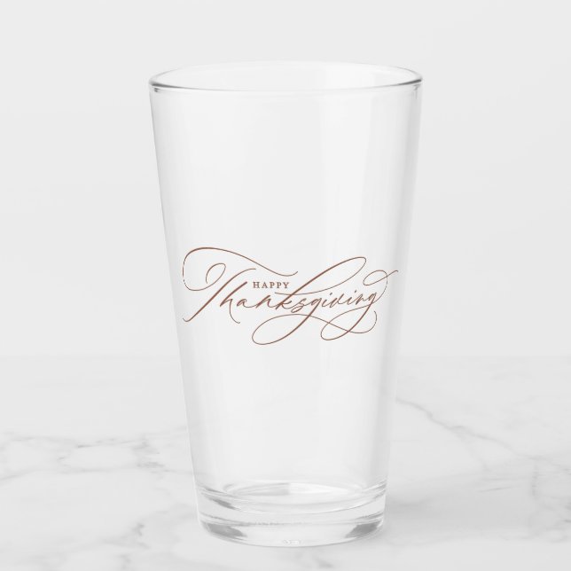 Beautiful Happy Thanksgiving script Glass (Front)