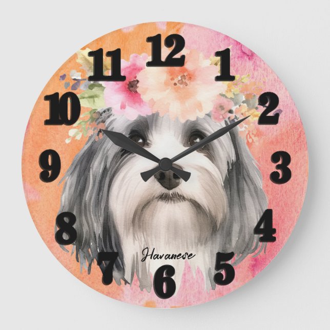 Beautiful Havanese Dog  Large Clock (Front)