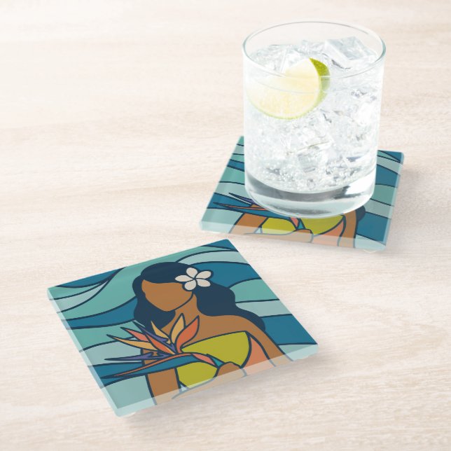 Beautiful hawaii art glass coaster (Angled)