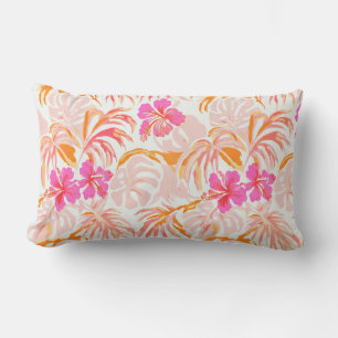 Beautiful Hawaiian pink hibiscus vintage pattern  Lumbar Cushion