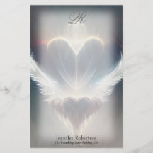 Beautiful Heart Angel Wings Monogram Stationery