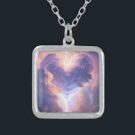 Beautiful heart of clouds and lightning. AI  Silver Plated Necklace<br><div class="desc">Very beautiful image with a heart of lightning and clouds. Perfect design for generative content.</div>