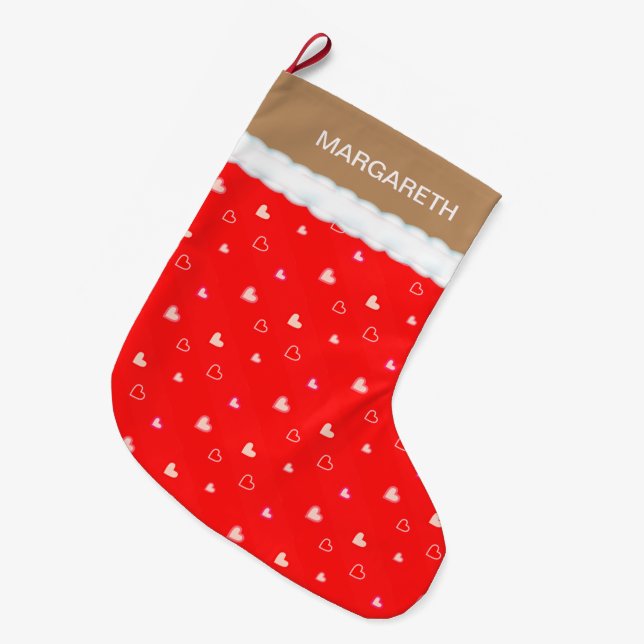 Beautiful Heart Pattern Large Christmas Stocking (Front (Hanging))