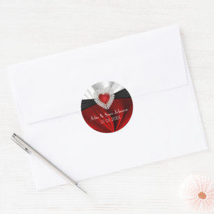 Beautiful Heart Wedding in Red Satin Classic Round Sticker