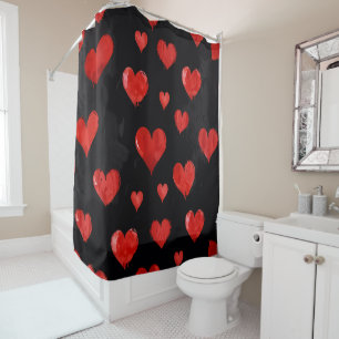 Beautiful Hearts on Black Shower Curtain
