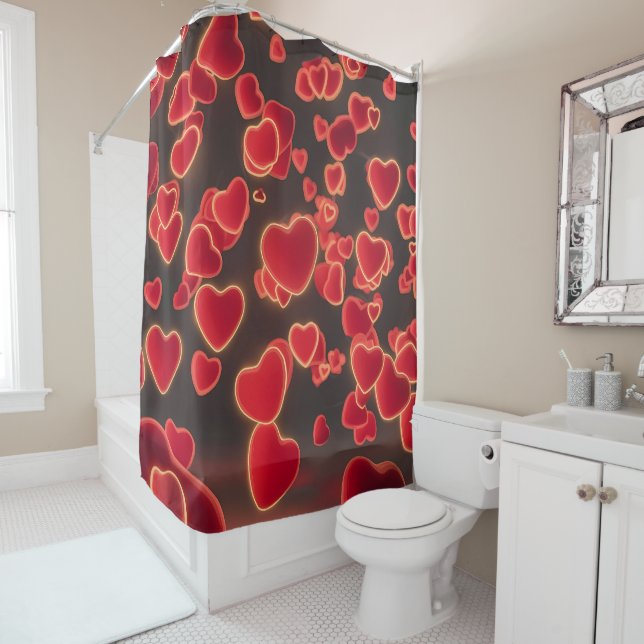 Beautiful Hearts on Black Shower Curtain (In Situ)