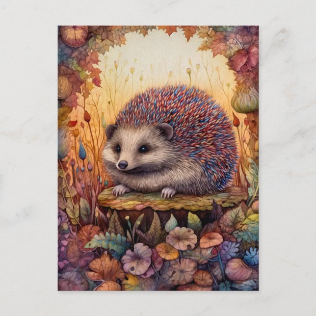Beautiful Hedgehog In The Forest Art Postcard (Front)