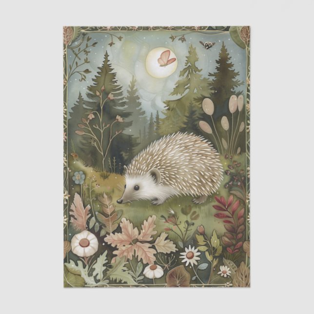 Beautiful Hedgehog in the Forest Moonlight Tissue Paper (Front)