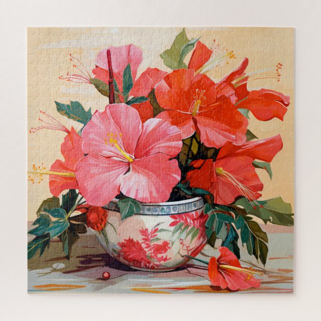 Beautiful Hibiscus Flowers, Pink/Red, Jigsaw Puzzle (Vertical)