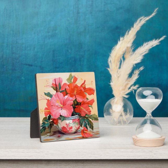 Beautiful Hibiscus Flowers, Pink/Red, Plaque (Insitu)