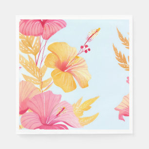 Beautiful Hibiscus Tropical Flower Watercolor Napkin