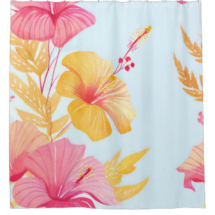 Beautiful Hibiscus   Tropical Flower Watercolor Shower Curtain