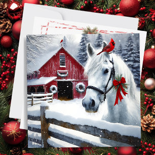 Beautiful Holiday Horse with Cardinal Personalised Card