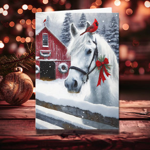 Beautiful Holiday Horse with Cardinal Personalised Card
