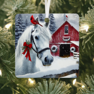 Beautiful Holiday Horse with Cardinal Personalised Metal Tree Decoration