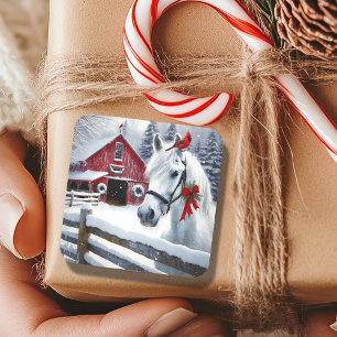 Beautiful Holiday Horse with Cardinal Square Sticker
