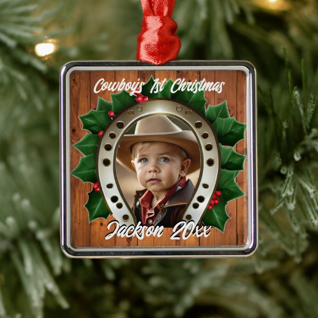 Beautiful Holly and Horseshoe First Christmas Metal Tree Decoration (Tree)