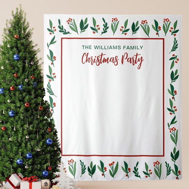 Beautiful Holly Berry Christmas Party Photo Booth Tapestry (Creator Uploaded)