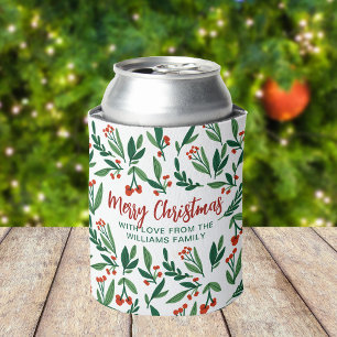 Beautiful Holly Berry Personalised Christmas Party Can Cooler