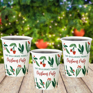 Beautiful Holly Berry Personalised Christmas Party Paper Cups