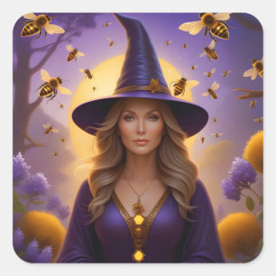 Beautiful Honeybee Witch Square Sticker